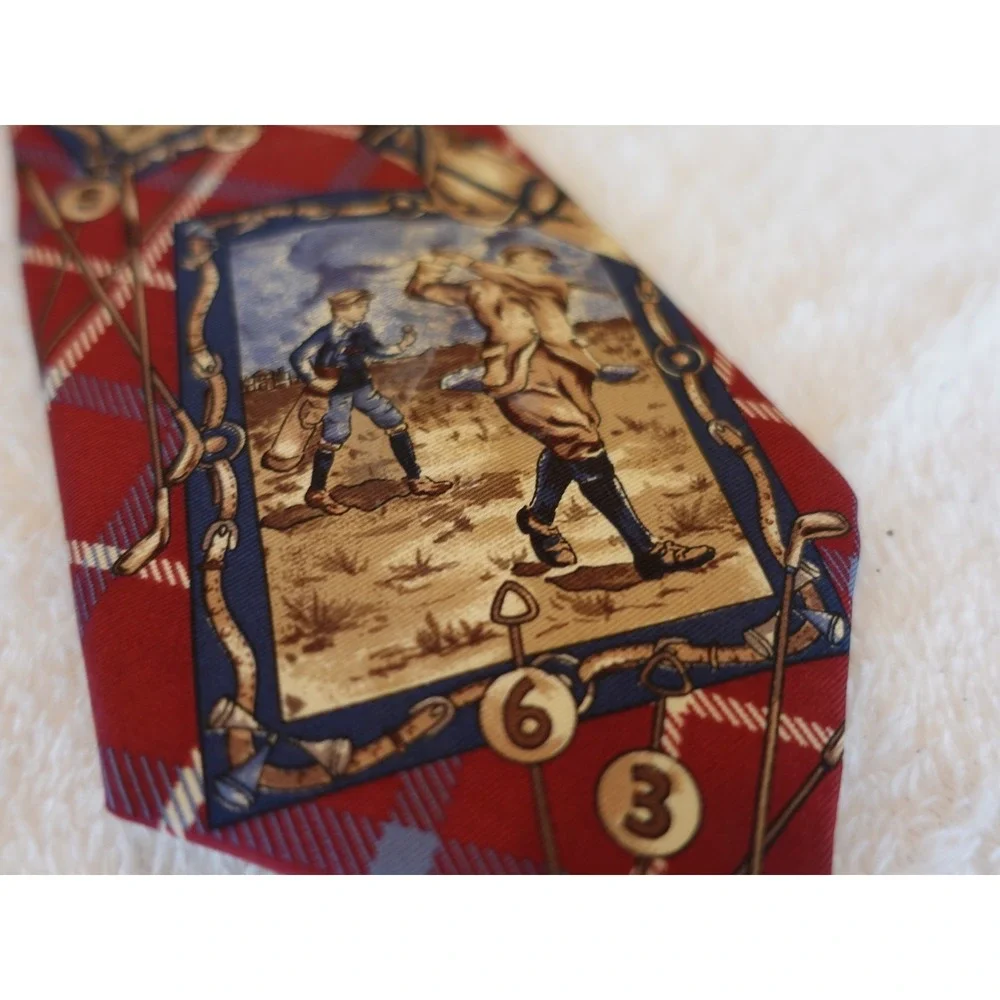 WOODWARD Men's Tie Silk Golf Sport Red‎ Blue 90s Vintage Necktie Bagger Plaid